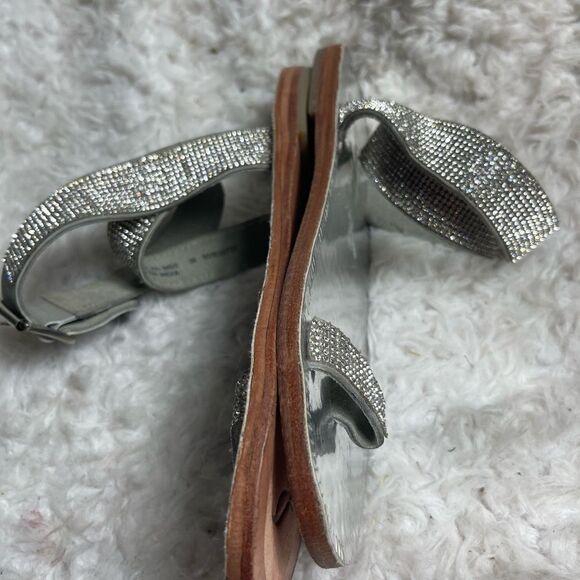 Free People Sunset Cruise Leather Sandals Silver Rhinestones ankle strap SZ7.5 - Picture 5 of 8